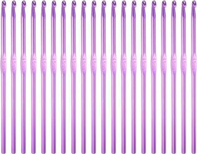 Main image of uxcell 20Pcs Aluminum Crochet Hook 4.5mm US Size 7 Knitting Needles for DIY Craft Yarn Purple
