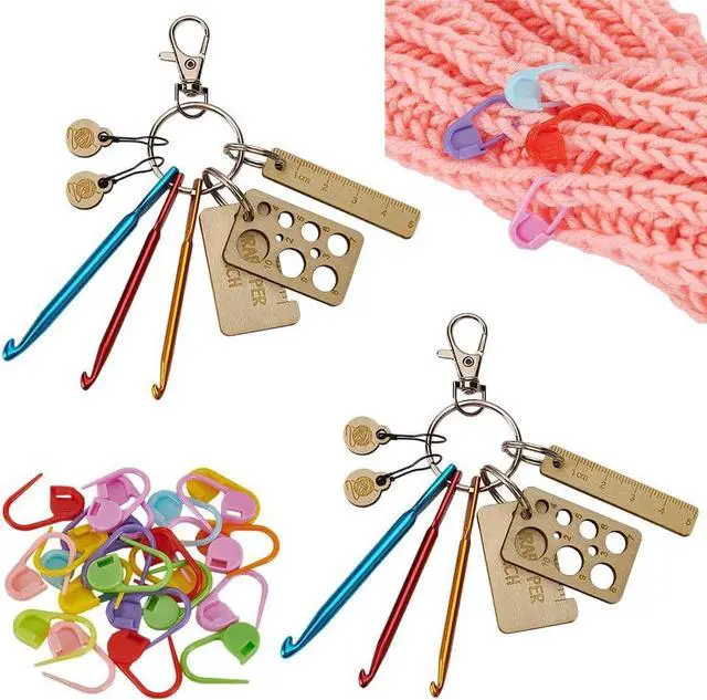 Main image of FINGERINSPIRE 26 Pcs Crochet Hook Kit 22x11x3mm Stitch Markers Mini Keychain Aluminum Crochet Hooks Knitting Needles Crochet Hook Keychain Portable Crochet Keychains Kit with Wooden Pendant and Pin