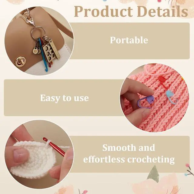 Alt view image 4 of 6 - FINGERINSPIRE 26 Pcs Crochet Hook Kit 22x11x3mm Stitch Markers Mini Keychain Aluminum Crochet Hooks Knitting Needles Crochet Hook Keychain Portable Crochet Keychains Kit with Wooden Pendant and Pin