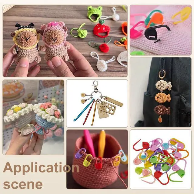 Alt view image 6 of 6 - FINGERINSPIRE 26 Pcs Crochet Hook Kit 22x11x3mm Stitch Markers Mini Keychain Aluminum Crochet Hooks Knitting Needles Crochet Hook Keychain Portable Crochet Keychains Kit with Wooden Pendant and Pin