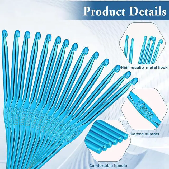 Alt view image 3 of 7 - Crochet Hooks, 20 Pcs 5mm Crochet Hook US Size H (Size 8) Aluminum Knitting Needles Crochet Supplies for DIY Yarn Crafts Beginners (Blue)