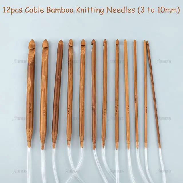 Alt view image 3 of 7 - AUEAR, Set of 12 Size Bamboo Knitting Needles Tunisian Afghan Crochet Hook with Plastic Cable 3mm to 10mm Carpet Rug Weave Carbonized (Clear)