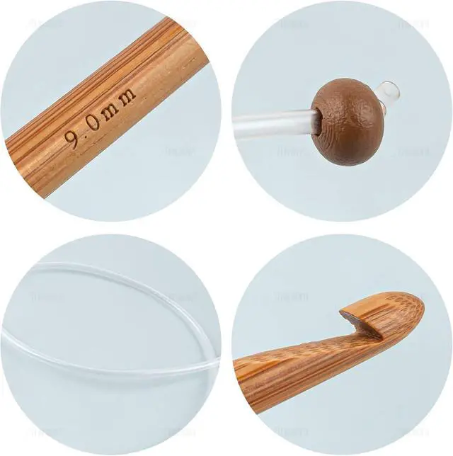 Alt view image 4 of 7 - AUEAR, Set of 12 Size Bamboo Knitting Needles Tunisian Afghan Crochet Hook with Plastic Cable 3mm to 10mm Carpet Rug Weave Carbonized (Clear)