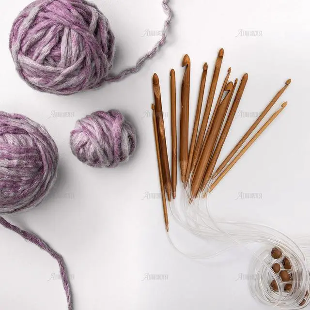 Alt view image 7 of 7 - AUEAR, Set of 12 Size Bamboo Knitting Needles Tunisian Afghan Crochet Hook with Plastic Cable 3mm to 10mm Carpet Rug Weave Carbonized (Clear)