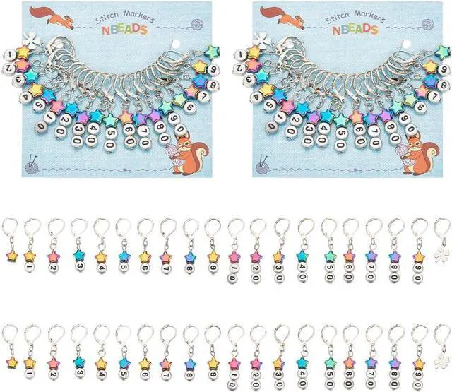 Main image of NBEADS 40 Pcs Star Number Stitch Markers, Mixed Material Crochet Stitch Marker Removable Leverback Hook Locking Stitch Marker for Knitting Weaving Sewing Jewelry Making