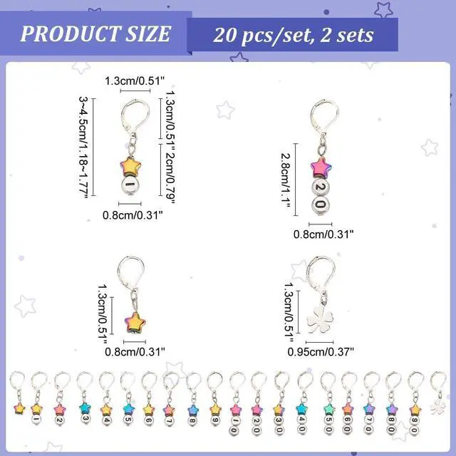 Alt view image 2 of 6 - NBEADS 40 Pcs Star Number Stitch Markers, Mixed Material Crochet Stitch Marker Removable Leverback Hook Locking Stitch Marker for Knitting Weaving Sewing Jewelry Making