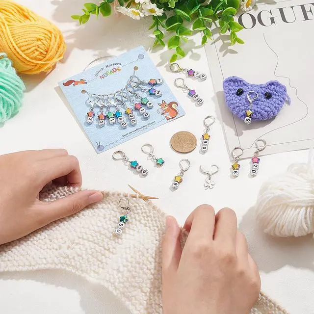 Alt view image 3 of 6 - NBEADS 40 Pcs Star Number Stitch Markers, Mixed Material Crochet Stitch Marker Removable Leverback Hook Locking Stitch Marker for Knitting Weaving Sewing Jewelry Making
