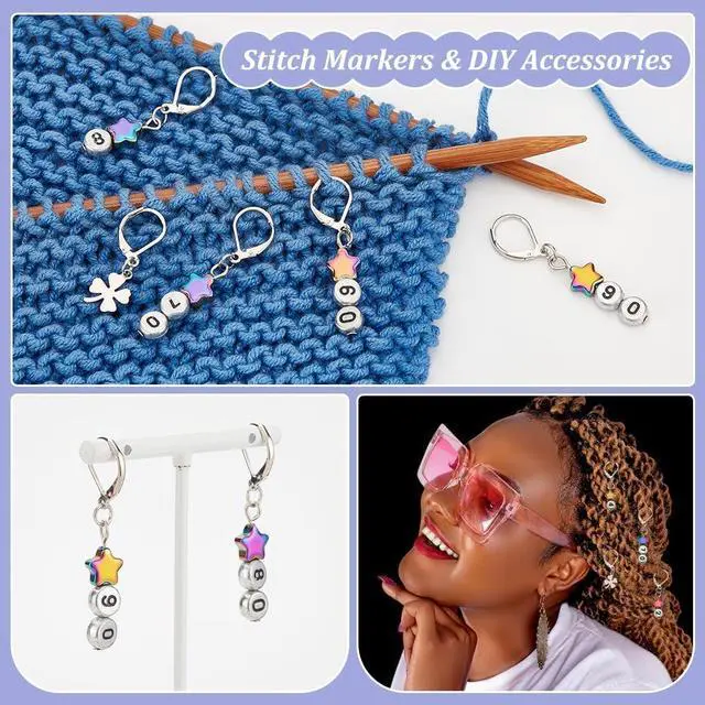 Alt view image 4 of 6 - NBEADS 40 Pcs Star Number Stitch Markers, Mixed Material Crochet Stitch Marker Removable Leverback Hook Locking Stitch Marker for Knitting Weaving Sewing Jewelry Making