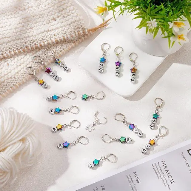 Alt view image 5 of 6 - NBEADS 40 Pcs Star Number Stitch Markers, Mixed Material Crochet Stitch Marker Removable Leverback Hook Locking Stitch Marker for Knitting Weaving Sewing Jewelry Making