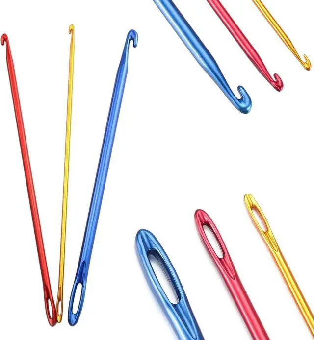 Alt view image 4 of 5 - Zuoyou 6Pcs Aluminum Tunisian Afghan Crochet Hook DIY Knitting Needles Tool | Large-Eye Crochet Needles with Eye 2.75/4/6mm