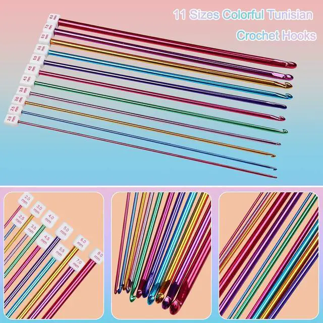 Alt view image 2 of 7 - Aeelike 2mm-8mm Tunisian Crochet Hooks Set, Smooth & Colorful, Type D | 11PCS Tunisian Crochet Hook 2-8 mm Aluminum for Beginners Making Blanket Scarves DIY Crafts, Ideal Gfit