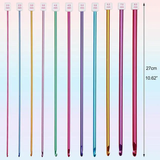 Alt view image 4 of 7 - Aeelike 2mm-8mm Tunisian Crochet Hooks Set, Smooth & Colorful, Type D | 11PCS Tunisian Crochet Hook 2-8 mm Aluminum for Beginners Making Blanket Scarves DIY Crafts, Ideal Gfit