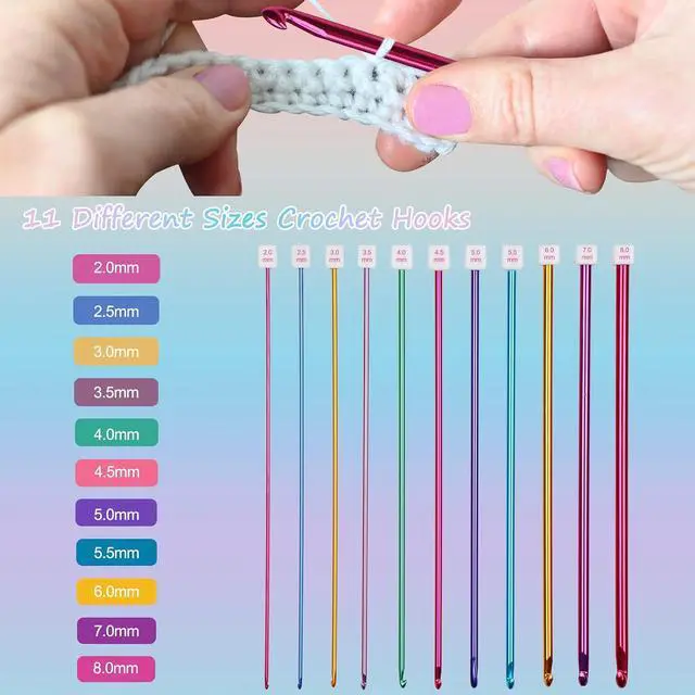 Alt view image 5 of 7 - Aeelike 2mm-8mm Tunisian Crochet Hooks Set, Smooth & Colorful, Type D | 11PCS Tunisian Crochet Hook 2-8 mm Aluminum for Beginners Making Blanket Scarves DIY Crafts, Ideal Gfit