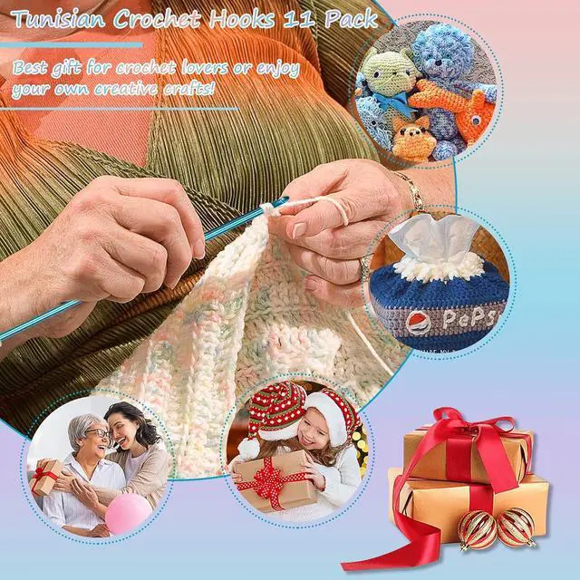 Alt view image 7 of 7 - Aeelike 2mm-8mm Tunisian Crochet Hooks Set, Smooth & Colorful, Type D | 11PCS Tunisian Crochet Hook 2-8 mm Aluminum for Beginners Making Blanket Scarves DIY Crafts, Ideal Gfit