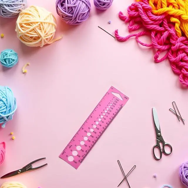 Alt view image 4 of 6 - Pink Measure Ruler, Plastic Inch All in One Crochet Hook Craft for Knitting Needles Sewing Ruler Needle Gauge Sewing Tools Sewing Rulers