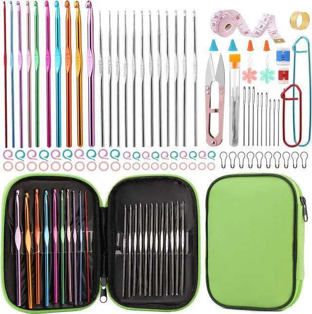 Main image of UzecPk 96 Pcs Crochet Need Kit, Medal Crochet Hooks Crochet Hooks | Crochet Hooks Set with Storage Bag, Stitch Markers and Large-Eye Blunt Needles for Experienced Crochet Hook Lovers Green