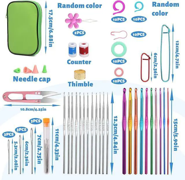 Alt view image 2 of 7 - UzecPk 96 Pcs Crochet Need Kit, Medal Crochet Hooks Crochet Hooks | Crochet Hooks Set with Storage Bag, Stitch Markers and Large-Eye Blunt Needles for Experienced Crochet Hook Lovers Green