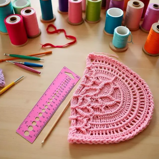 Alt view image 4 of 4 - Pink Measure Ruler, Plastic Inch All in One Crochet Hook Craft for Knitting Needles Sewing Ruler Needle Gauge Sewing Arts, Crafts and Sewing