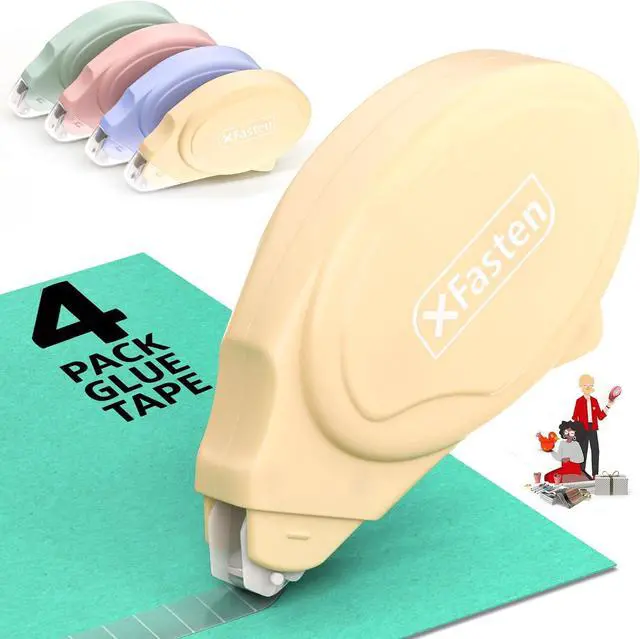 Main image of XFasten Glue Tape Roller for Scrapbooking 4-Pack Acid-Free Multicolor Double Sided Tape Roller for Crafts, Photos, Bullet and Junk Journaling Supplies - Scrapbook Adhesive Runner (0.3 in x 30 ft)