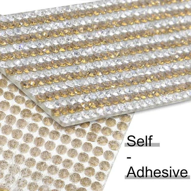 Alt view image 2 of 7 - 4 Rolls Rhinestone Tape Self Adhesive Crystal Ribbon Diamond Bling Strips with 2 mm Glitter Sticker for Arts Crafts Wedding Birthday Party DIY Event Car Phone Decoration (Silver+Gold)