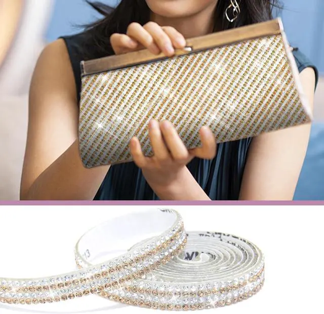 Alt view image 6 of 7 - 4 Rolls Rhinestone Tape Self Adhesive Crystal Ribbon Diamond Bling Strips with 2 mm Glitter Sticker for Arts Crafts Wedding Birthday Party DIY Event Car Phone Decoration (Silver+Gold)
