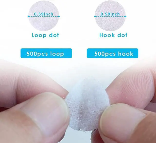 Alt view image 3 of 7 - Self Adhesive Dots, 1000Pcs(500 Pair Sets) 0.59 Inch Diameter Strong Self Adhesive Dots for Classroom Nylon Sticky Back Hook Loop Strips, Small Circle Dots Stickers Tapes, White