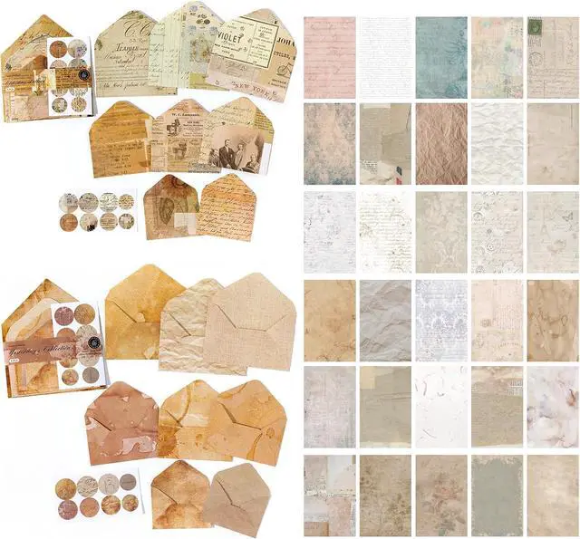 Main image of 92 Pieces Mini Stationery Paper Envelopes and Sealing Sticker Set | 60 Vintage Writing Scrapbook Papers with 16 Matching Envelopes and 16 Round Seal Sticker