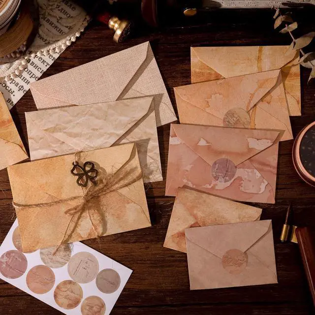 Alt view image 3 of 7 - 92 Pieces Mini Stationery Paper Envelopes and Sealing Sticker Set | 60 Vintage Writing Scrapbook Papers with 16 Matching Envelopes and 16 Round Seal Sticker