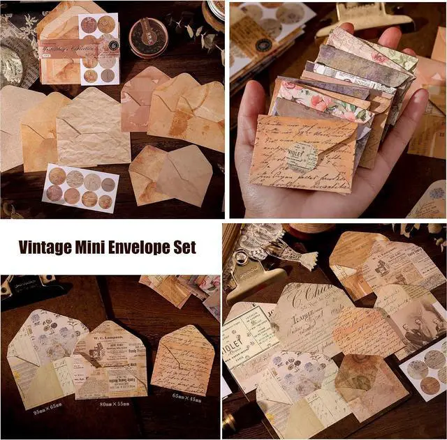 Alt view image 4 of 7 - 92 Pieces Mini Stationery Paper Envelopes and Sealing Sticker Set | 60 Vintage Writing Scrapbook Papers with 16 Matching Envelopes and 16 Round Seal Sticker