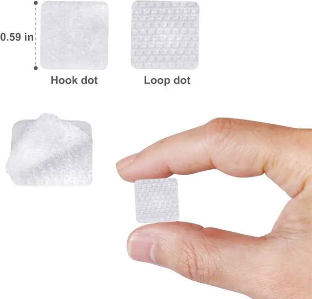 Alt view image 2 of 7 - Self Adhesive Dots,0.59 Inch Diameter 400pcs(200Pairs) Strong Sticky Hook Tapes, Square Adhesive Back Loop Nylon Strips with Waterproof Glue Fastener,Perfect for School,Office,DIY-White