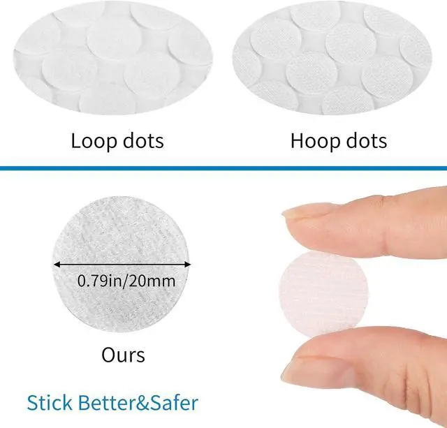 Alt view image 2 of 7 - 700 Pairs 0.79" Self Adhesive Dots White Hook and Loop Dots Sticky Back | 1400 Round 20mm Pieces, White Nylon, Strong Sticky Backing, for School Office Home Crafts and Classroom Use