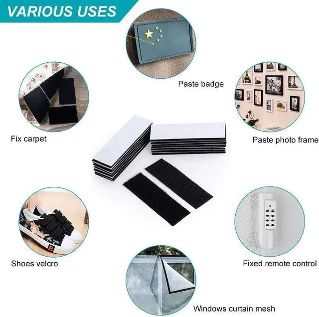 Alt view image 4 of 7 - BRAVESHINE 24 Sets Hook and Loop Strips with Adhesive Backing | 1.2x4 Inch Black Picture Hanging Strips, Instead of Nail or Screws, Double Sided Mounting Tape for Home Office Classroom Use
