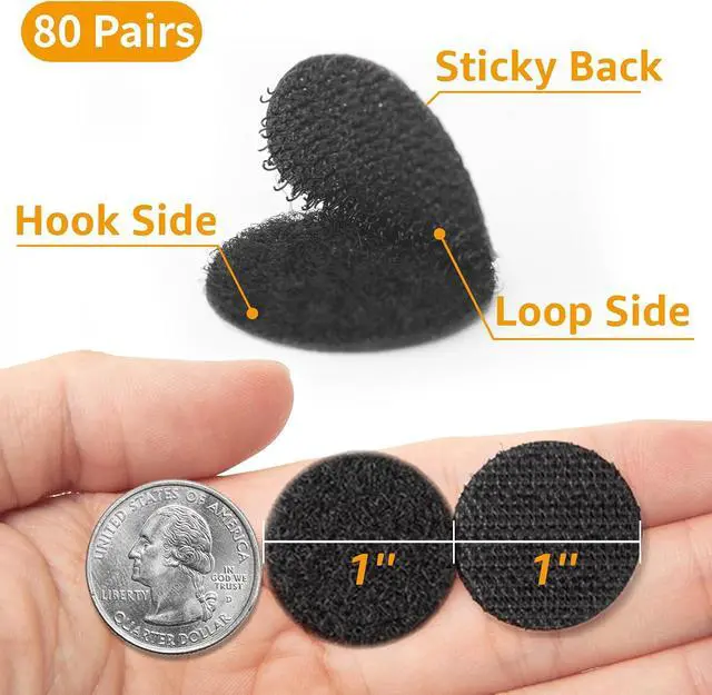 Alt view image 2 of 6 - 160pcs (80 Pairs) 0.98" Diameter Self Adhesive Dots Black, Hook & Loop Dots Sticky Back Coins for School, Classroom, Office, Home, Mounting, Arts and Crafts