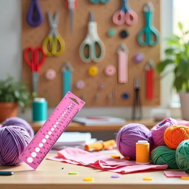 Alt view image 5 of 6 - Pink Measure Ruler, Plastic Inch All in One Crochet Hook Craft for Knitting Needles Sewing Ruler Needle Gauge Sewing Tools Sewing Rulers