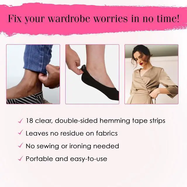 Alt view image 4 of 6 - Hollywood Fashion Secrets Hem Tape, Garment Tape Fabric to Fabric,18 Strips | Double Sided Hemming Tape, Fashion Tape for Hemming, Tailor Clothes on the go with Hollywood Adhesive Tape for Clothing