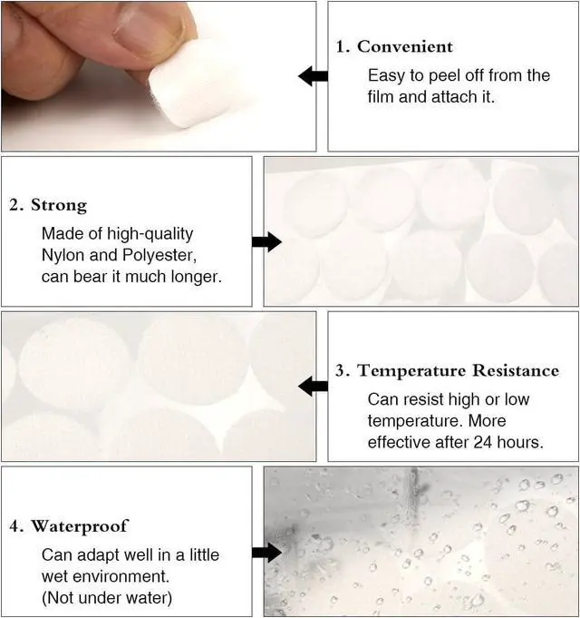 Alt view image 3 of 7 - Self Adhesive Dots,350pcs(175 Pairs) 0.59 Inch Diameter Strong Sticky Back Hook Nylon, 15mm Loop Strips with Waterproof Glue Tapes, Perfect for School Classroom,Office, Home(White)