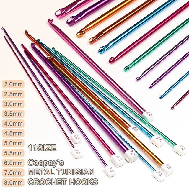 Alt view image 4 of 7 - Coopay 11Pcs Tunisian Crochet Hooks Set-Long Crochet Hook, 2mm(B)-8mm(L) | Afghan Crochet Needles for Crocheting Large Projects, Great Knitting & Crochet Supplies for Beginner, Crocheter & Knitter