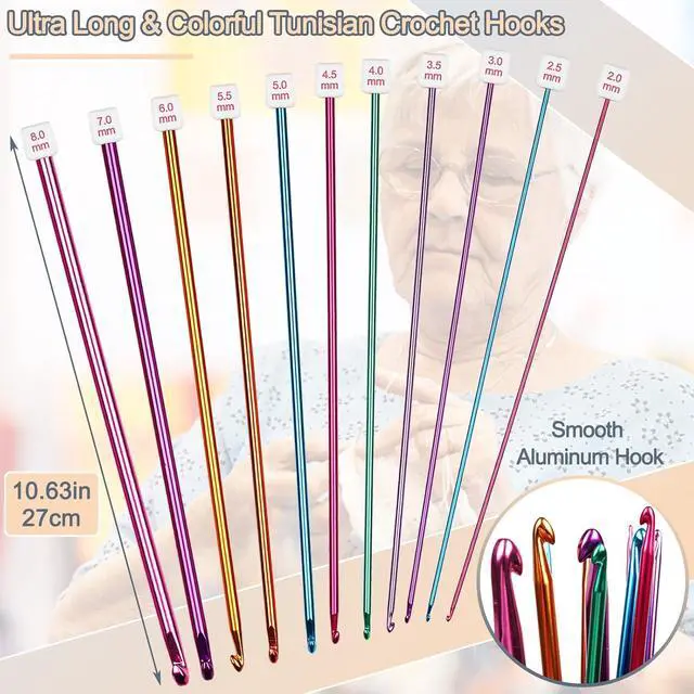 Alt view image 6 of 7 - Coopay 11Pcs Tunisian Crochet Hooks Set-Long Crochet Hook, 2mm(B)-8mm(L) | Afghan Crochet Needles for Crocheting Large Projects, Great Knitting & Crochet Supplies for Beginner, Crocheter & Knitter