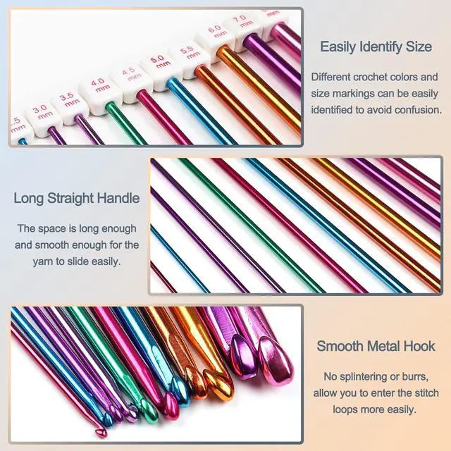 Alt view image 7 of 7 - Coopay 11Pcs Tunisian Crochet Hooks Set-Long Crochet Hook, 2mm(B)-8mm(L) | Afghan Crochet Needles for Crocheting Large Projects, Great Knitting & Crochet Supplies for Beginner, Crocheter & Knitter
