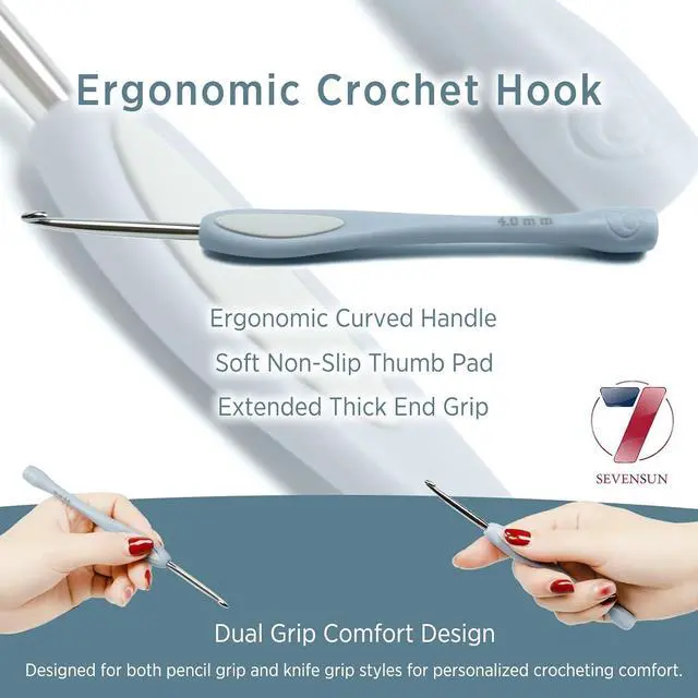 Alt view image 2 of 6 - SEVENSUN Pansy Handcrafted Stainless Steel Ergonomic Crochet Hook 4.0mm | Hand-Polished Smooth Stainless Steel Hook, Durable Ergonomic PP Handle, Soft Silicone Thumb Pad, Reduces Hand Fatigue