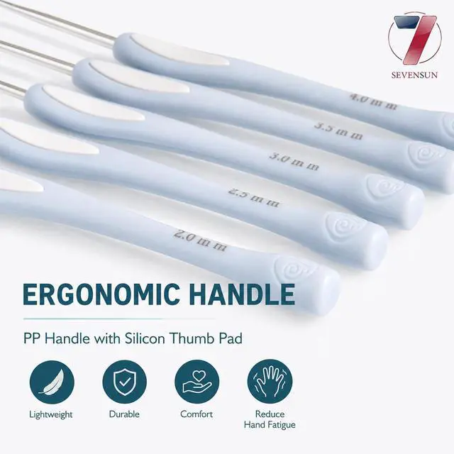 Alt view image 5 of 6 - SEVENSUN Pansy Handcrafted Stainless Steel Ergonomic Crochet Hook 4.0mm | Hand-Polished Smooth Stainless Steel Hook, Durable Ergonomic PP Handle, Soft Silicone Thumb Pad, Reduces Hand Fatigue