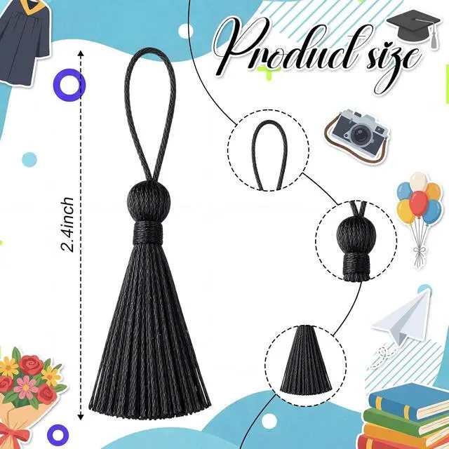 Alt view image 2 of 7 - Suncalla 100 Pcs Mini Bookmark Tassels 2.4 Inch Silky Handmade Keychain Tassel Silky Floss Small Crafts for Craft Accessory Gift Tags Jewelry Keychain Making (Black)