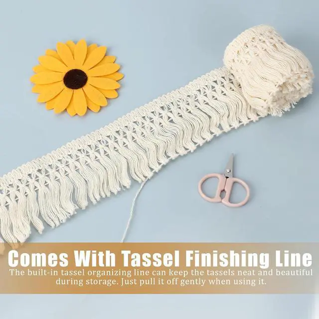 Alt view image 6 of 7 - 10 Yards Boho Long Fringe Trim 2.3'' Wide Sewing Fringe Trim Cotton Tassel Trims for Clothes Lamp Shade Curtain Dress Crafts Accessories Home Decor