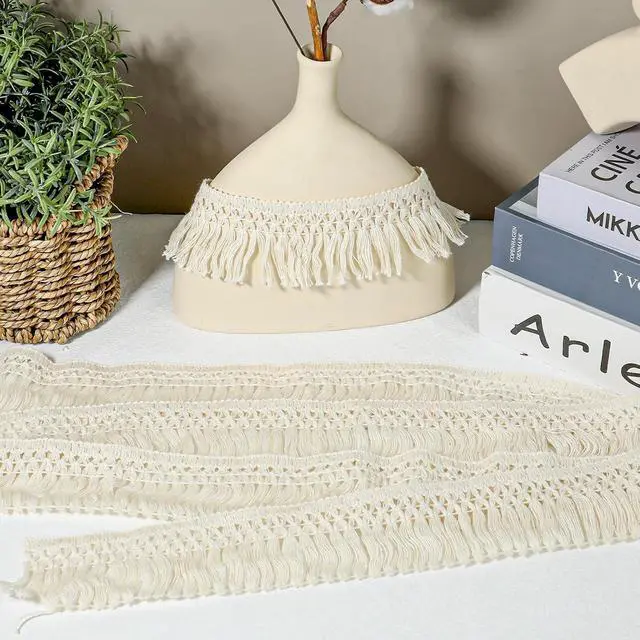 Alt view image 5 of 7 - 10 Yards Boho Long Fringe Trim 2.3'' Wide Sewing Fringe Trim Cotton Tassel Trims for Clothes Lamp Shade Curtain Dress Crafts Accessories Home Decor