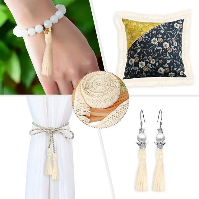 Alt view image 7 of 7 - 10 Yards Boho Long Fringe Trim 2.3'' Wide Sewing Fringe Trim Cotton Tassel Trims for Clothes Lamp Shade Curtain Dress Crafts Accessories Home Decor