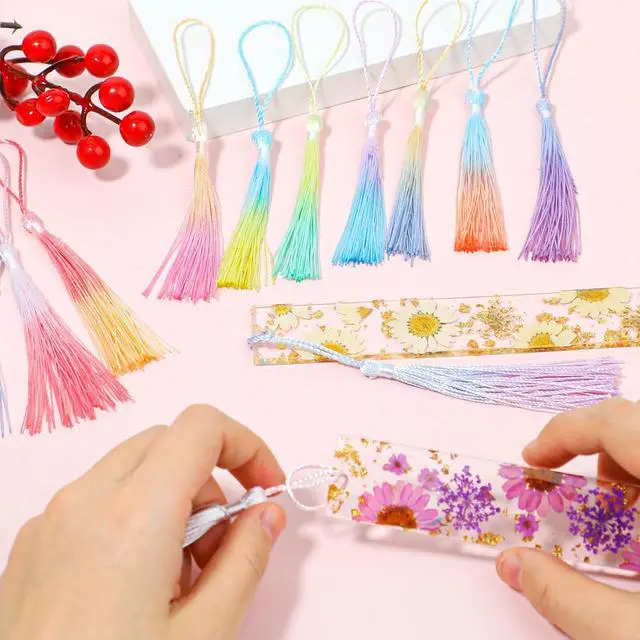 Alt view image 6 of 7 - 30PCS Mini Tassels for Crafts Bookmark Tassels for Crafts 10 Colors Silky Soft Tassels with Cord Loops Handmade Craft 13cm/5-Inch Small Tassels for Bookmarks DIY Crafts Keychain Jewelry Making