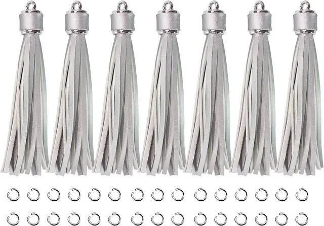 Main image of 4.3'' Silver Leather Tassels 12Pcs with Silver Caps for Keychains