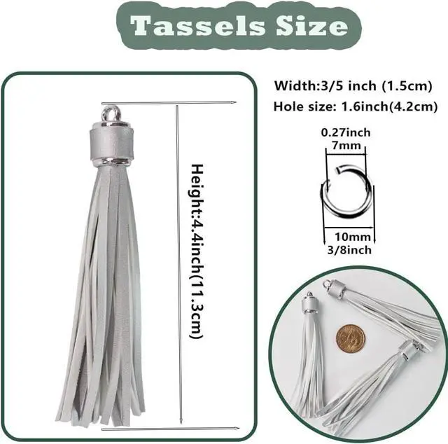 Alt view image 2 of 7 - 4.3'' Silver Leather Tassels 12Pcs with Silver Caps for Keychains