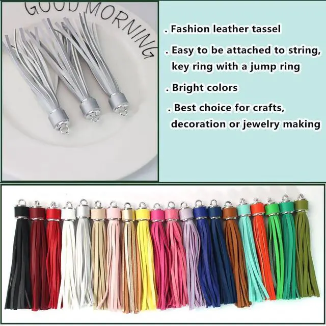 Alt view image 5 of 7 - 4.3'' Silver Leather Tassels 12Pcs with Silver Caps for Keychains