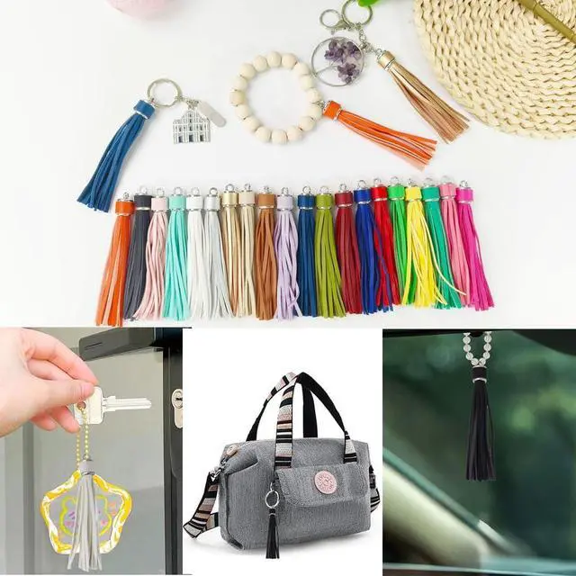 Alt view image 6 of 7 - 4.3'' Silver Leather Tassels 12Pcs with Silver Caps for Keychains